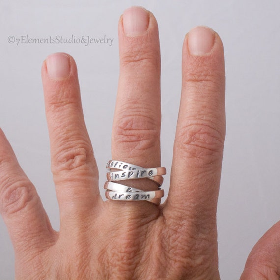 Quad Mother's Rings, Set of 2 Double Interlocking Rings, Four Sterling Personalized Rings