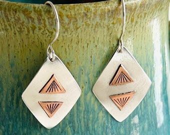Mountain Reflections, Argentium Sterling Silver and Copper Earrings