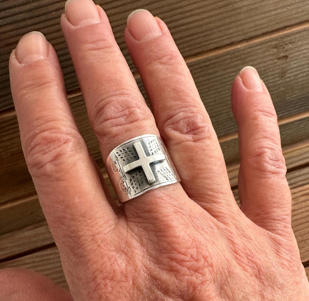 Four Directions Ring, Wide Sterling Silver Greek Cross Ring, Sterling ...