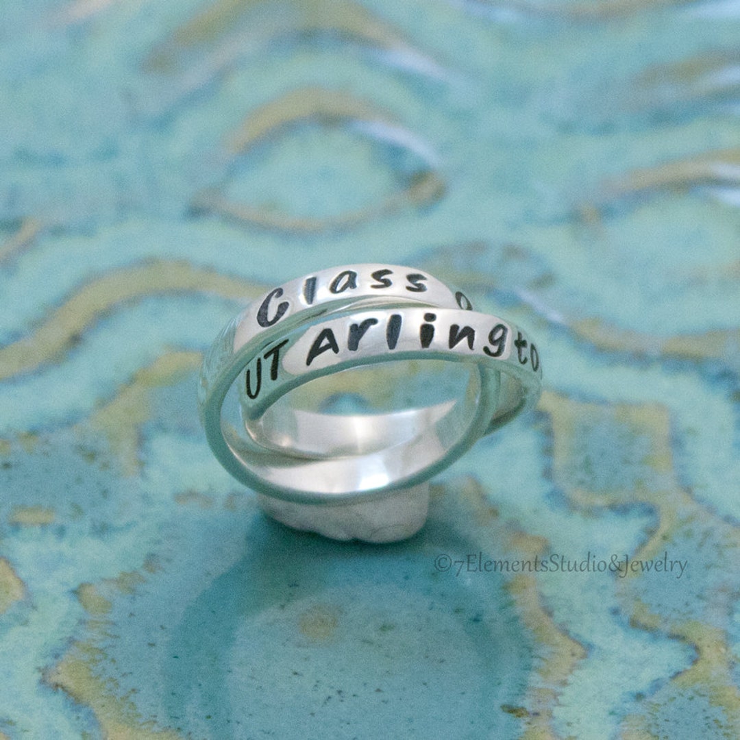 Interlocking Rings Classroom Personalized Graduation Ring, Interlocking Silver Class Ring, Rolling ...