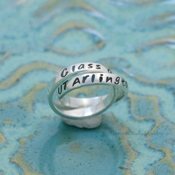 Personalized Graduation Ring, Interlocking Silver Class Ring, Rolling Rings for Graduation