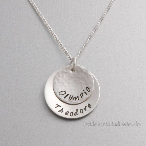 Mother's Necklace, Hand Stamped Grandmother's Necklace,  Personalized Sterling Silver Pendants Hammered