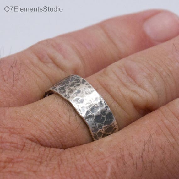 Rustic Sterling Hammered Ring, Hammered Silver Ring, Wide Textured Silver Band