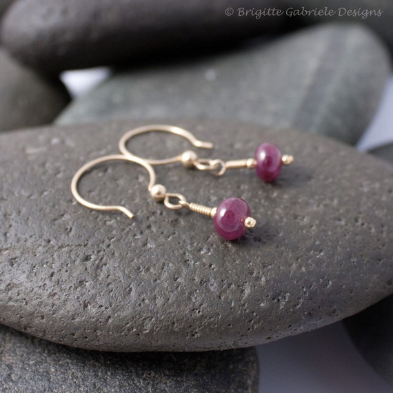 Handmade Natural Ruby and Gold Fill Earrings, July Birthstone Earrings