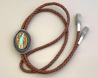 Royston Turquoise and Sterling Silver Bolo Tie, Handmade Western Bolo Tie