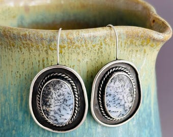 Dendritic Opal and Sterling Silver Earrings