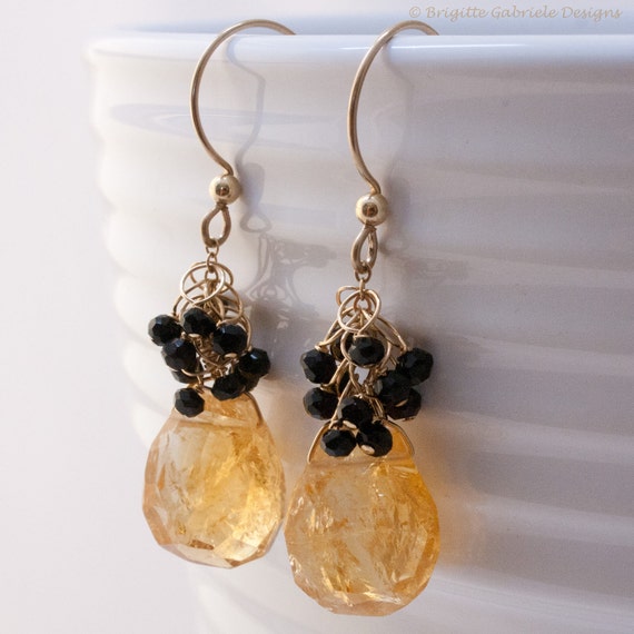 Citrine Sway Earrings with Spinel Clusters and 14K Gold Fill Earwires