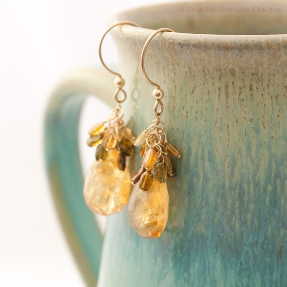 Citrine Sway Earrings with Tourmaline Clusters & 14K Gold Fill
