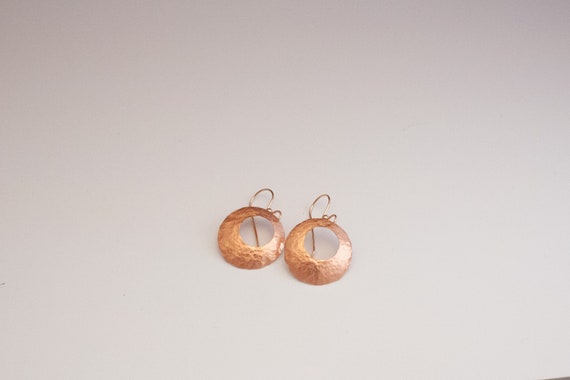 Hammered and Domed Circle Copper Earrings, Round Hammered Earrings