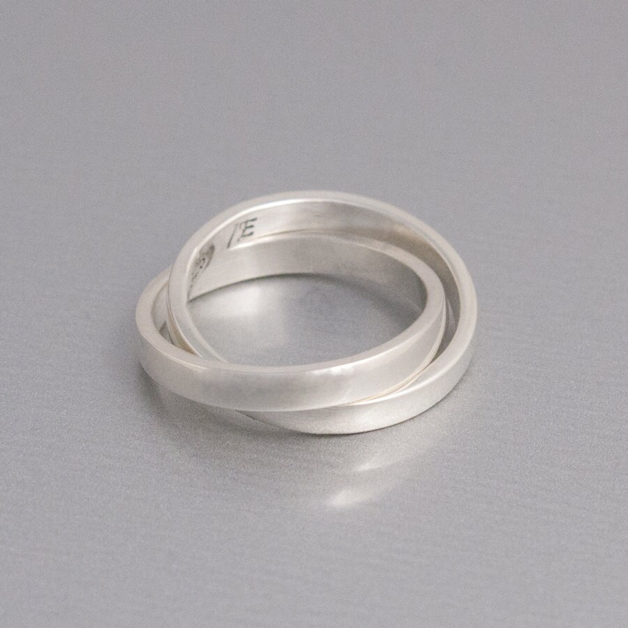 Hidden Symbol Interlocking Ring, Sterling Silver Interlocking Bands