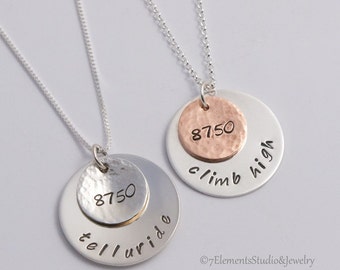 Telluride Elevation Necklace, Silver 8750 Necklace, Sterling Telluride Necklace