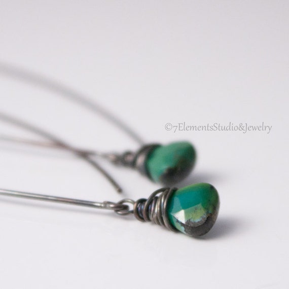 Turquoise and Oxidized Sterling Silver Earrings