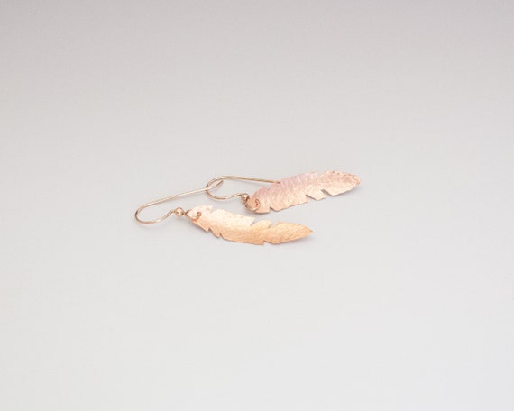 Feather Earrings Hammered Copper