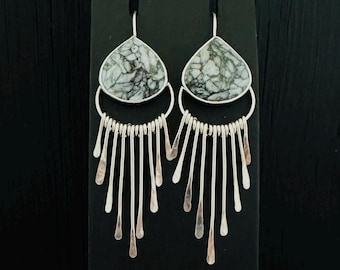 Pinolite and Argentium Sterling Silver Fringed Earrings