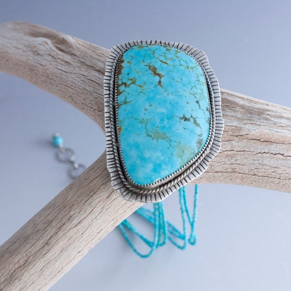 American Turquoise Pendant Necklace, Large Turquoise Cabochon from the Number 8 Mine, Eureka County Nevada