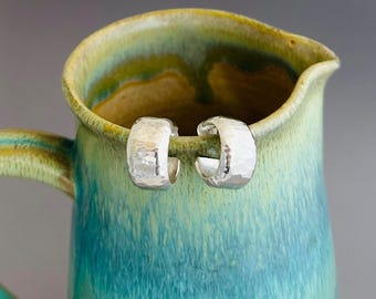 Heirloom Hammered Sterling Silver Hoop Earrings with Posts