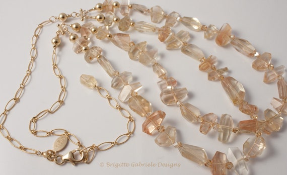 Oregon Sunstone and 14K Gold Fill Necklace, Champagne Color Natural Sunstone Adjustable Necklace, Double Strand Necklace