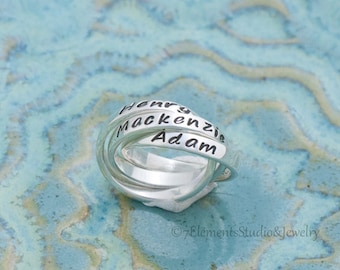 Triple Mother's Ring, Interlocking Name Rings, Personalized Rolling Rings, Nested Sterling Silver Rings