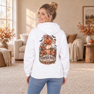 Pumpkin Patch Halloween Shirt or Hoodie, Cottagecore Ghost and Gingham Bow Big Back Print