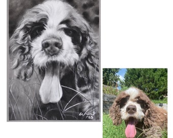 Custom Realistic Pet Portrait Drawing Grayscale - Memorial Pet Portrait, Realistic Pet Portrait, Cat Portrait, Dog Portrait, Horse Portrait