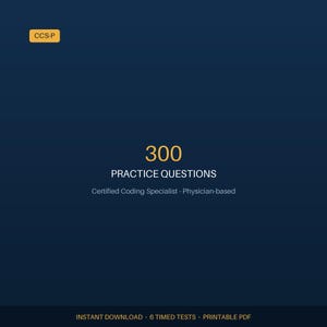 AHIMA CCS-P Practice Test, Coding Specialist Physician-based Exam Prep, PDF Study Guide, 300 Questions | Digital Download
