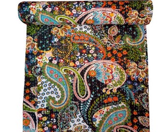 Kantha-Bettüberwurf aus Baumwolle, indische Kantha-Steppdecke, handgefertigte Tagesdecke aus Baumwolle, wendbare Kantha-Decke, Boho-Bettwäsche, indische Wohnaccessoires