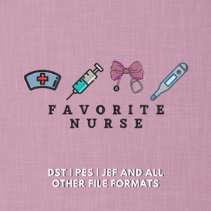 Design de bordado favorito para enfermeiras | Ícones médicos, laço rosa (Download digital)