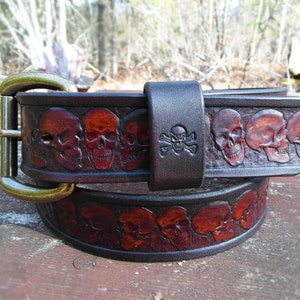 Skulls and More Skulls, Leather Skull Belt, Biker belt, Handmade Leather Belt