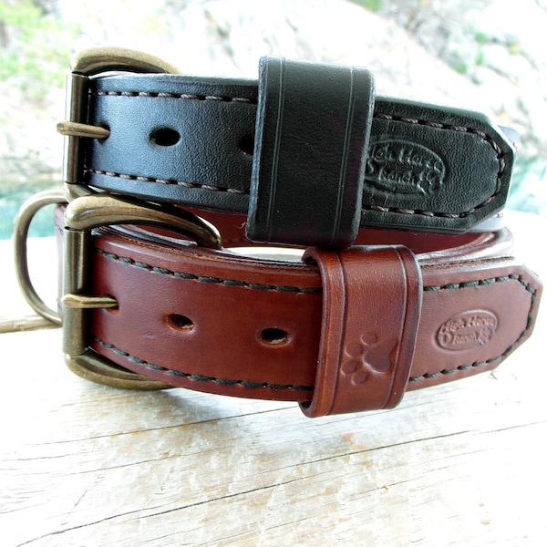 Extra Heavy Duty Collar for Strong Dogs, Double Layer Dog Collar for Large Dogs, Leather Dog Collar Stitched for Big Dogs