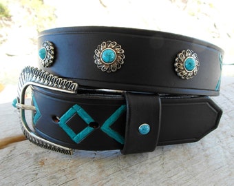 Turquoise Leather Belt, Ladies Western Belt