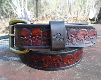 Skulls and More Skulls, Leather Skull Belt, Biker belt