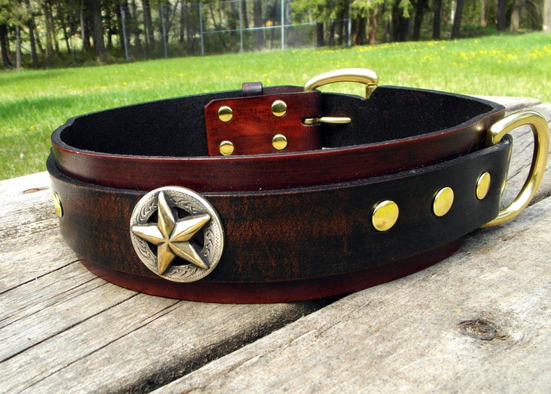 Large Leather Dog Collar 2 Inch Wide Heavy Duty Collar Great Etsy