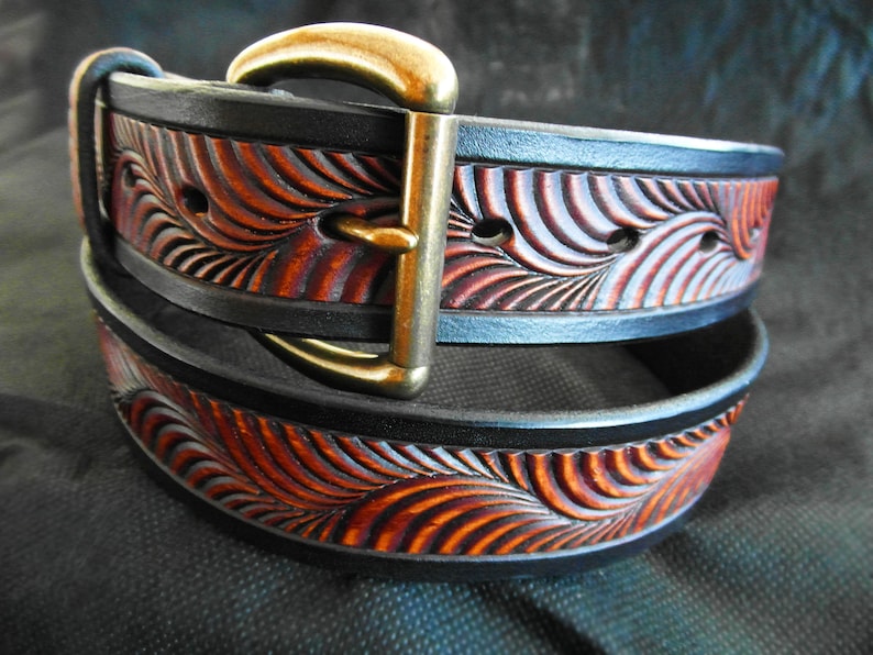 Tooled Western Leather Belt: Hermann Oak Cowboy Belt Bild 3