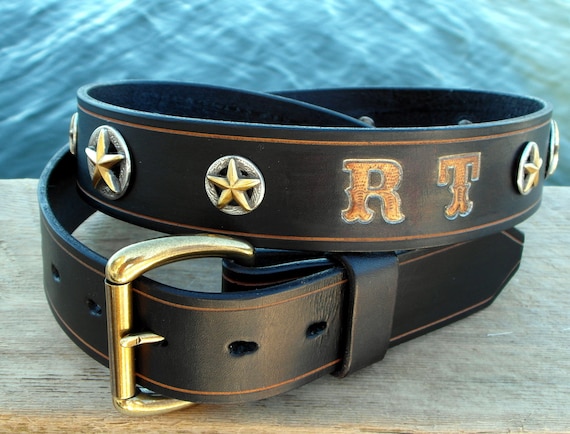 Texas Star Leather Belt: Personalized Initials, Antique  display picture 3