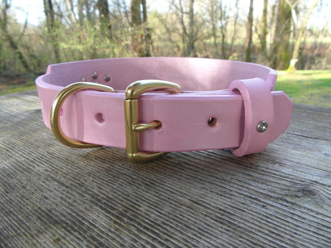 Pink Leather Dog Collar With Name Engraved Girl Dog Collar Etsy