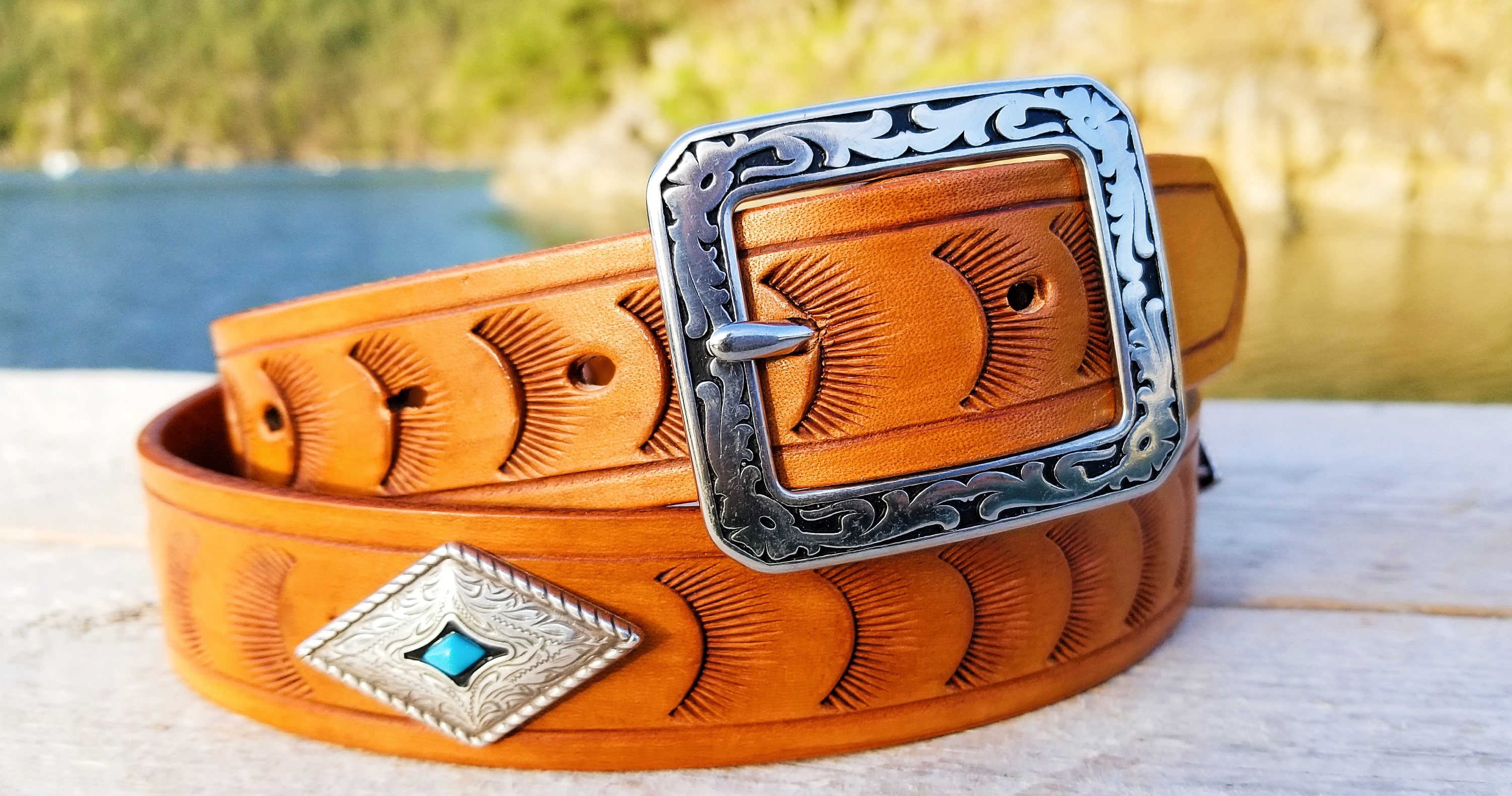 Western Belt with Turquoise Conchos Ladies Genuine Real Etsy.de