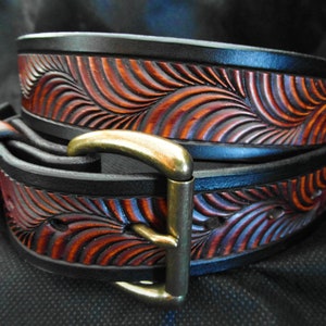 Tooled Western Leather Belt: Hermann Oak Cowboy Belt Bild 5