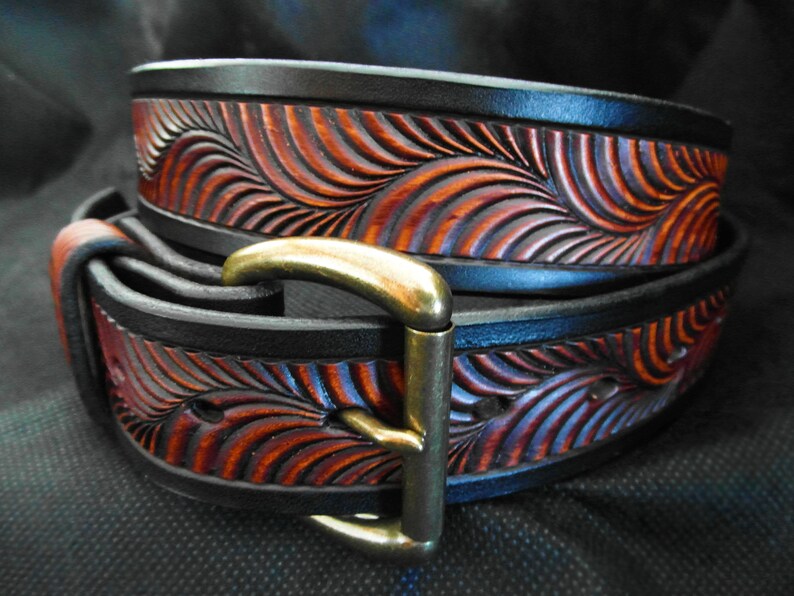 Tooled Western Leather Belt: Hermann Oak Cowboy Belt Bild 5