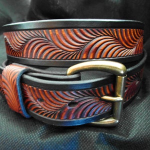 Tooled Western Leather Belt: Hermann Oak Cowboy Belt Bild 4