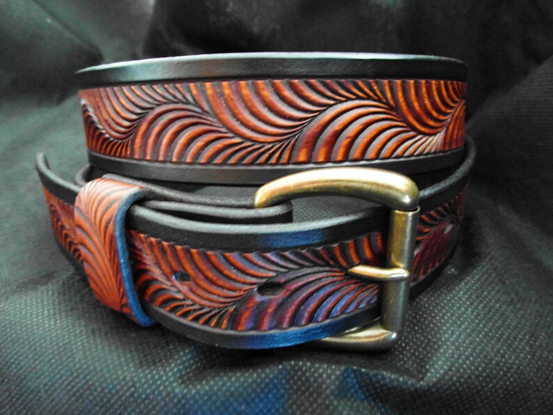 Tooled Western Leather Belt: Hermann Oak Cowboy Belt Bild 4