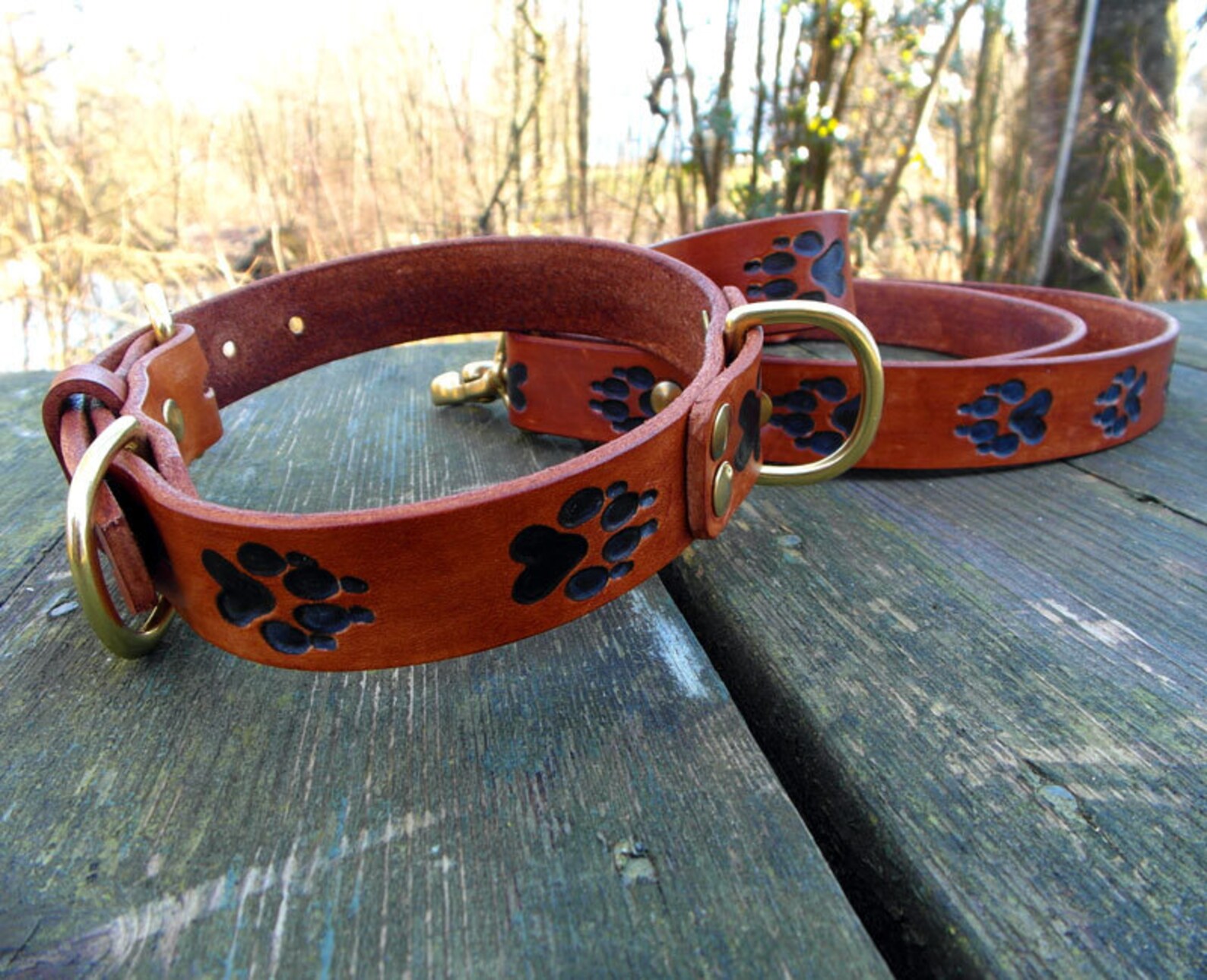 Leather Dog Collar small to medium size embossed wolf Etsy