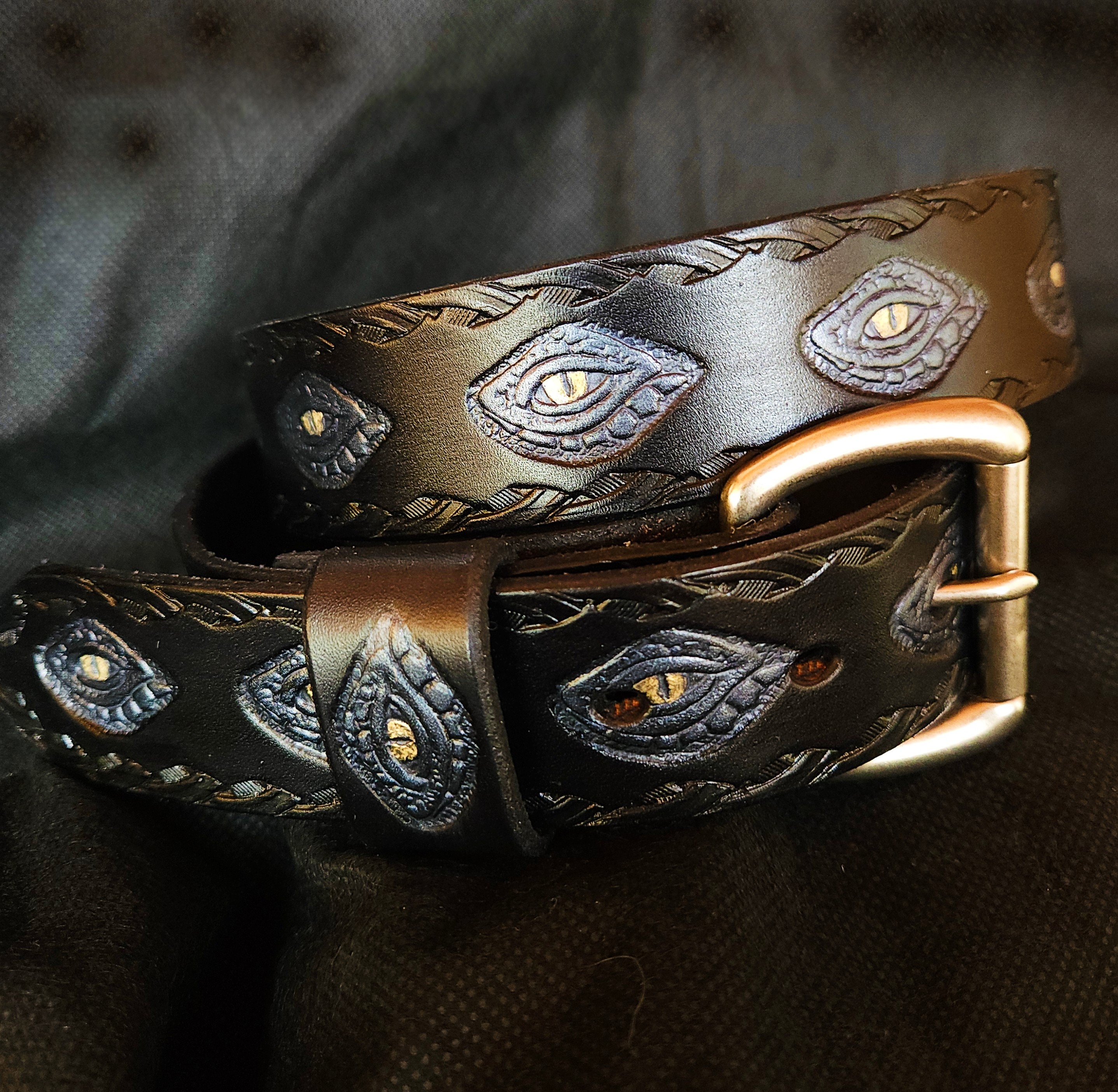 Leather Belt in Dragon Eye with J Buckle 32mm