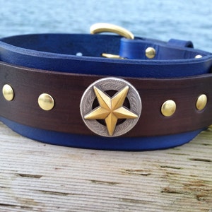 Blue Leather Dog Collar, 2 inch Wide Collar, Royal Blue Pet Collar, Mastiff Collar XL image 4