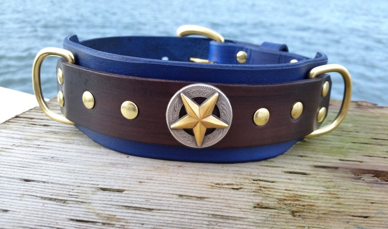 Blue Leather Dog Collar, 2 inch Wide Collar, Royal Blue Pet Collar, Mastiff Collar XL image 4