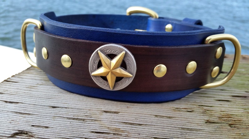 Blue Leather Dog Collar, 2 inch Wide Collar, Royal Blue Pet Collar, Mastiff Collar XL image 3