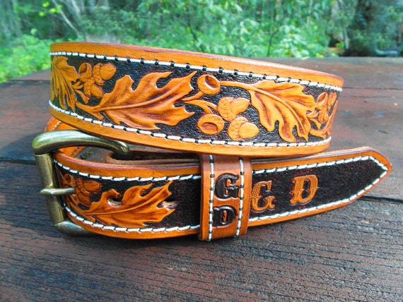 Classic Oakleaf Cowboy Belt, Tooled Western Belt Personalized 