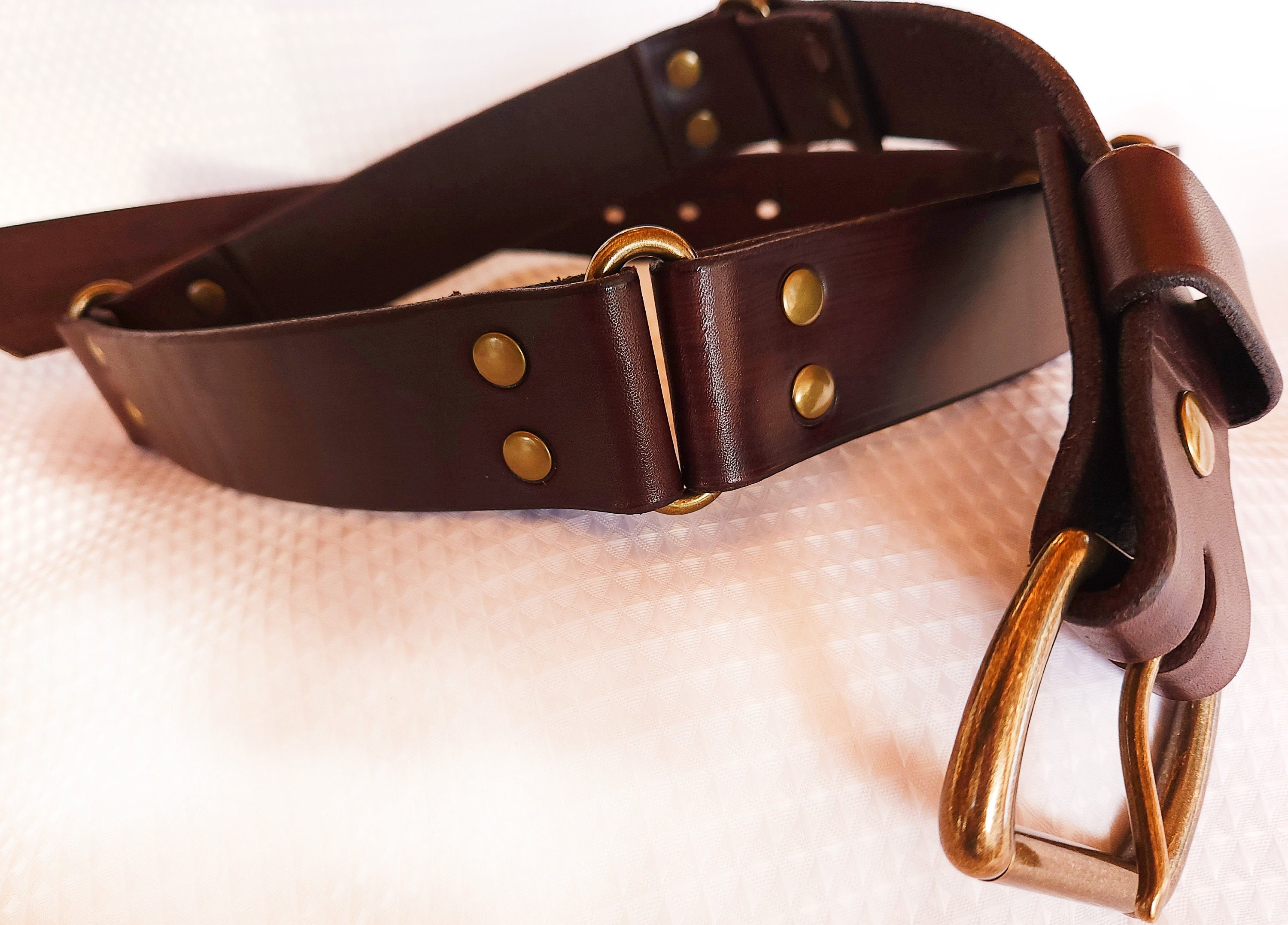 Dark Brown Leather Belt: Sectional Design With Brass 