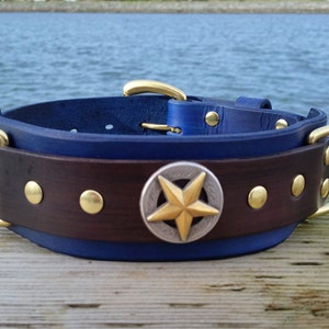 Blue Leather Dog Collar, 2 inch Wide Collar, Royal Blue Pet Collar, Mastiff Collar XL image 1