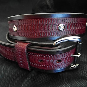 Burgundy Belt with Studs, Western Leather Belt with Silver Studs