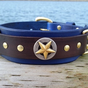 Blue Leather Dog Collar, 2 inch Wide Collar, Royal Blue Pet Collar, Mastiff Collar XL image 2